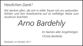 Traueranzeige von Arno Bardehly von Rüsselsheimer Echo, Groß-Gerauer-Echo, Ried Echo