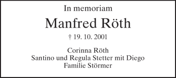 Traueranzeige von Manfred Röth von Darmstädter Echo, Odenwälder Echo, Rüsselsheimer Echo, Groß-Gerauer-Echo, Ried Echo
