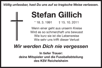 Traueranzeige von Stefan Gillich von Echo-Zeitungen (Gesamtausgabe)