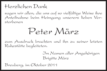Traueranzeige von Peter März von Odenwälder Echo