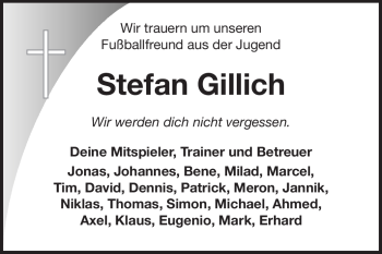 Traueranzeige von Stefan Gillich von Echo-Zeitungen (Gesamtausgabe)