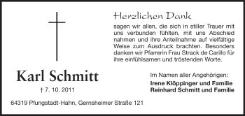 Traueranzeige von Karl Schmitt von Echo-Zeitungen (Gesamtausgabe)