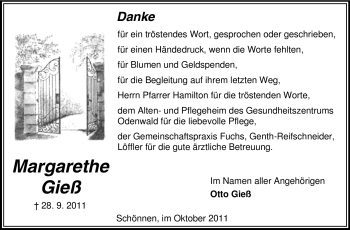 Traueranzeige von Margarethe Gieß von Odenwälder Echo