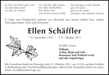 Traueranzeige von Ellen Schäffler von Odenwälder Echo
