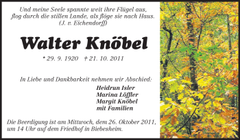 Traueranzeige von Walter Knöbel von Rüsselsheimer Echo, Groß-Gerauer-Echo, Ried Echo