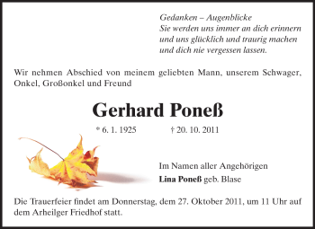 Traueranzeige von Gerhard Poneß von Echo-Zeitungen (Gesamtausgabe)