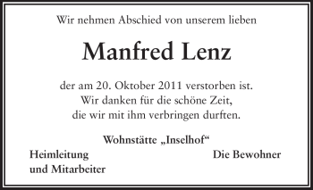Traueranzeige von Manfred Lenz von Rüsselsheimer Echo, Groß-Gerauer-Echo, Ried Echo