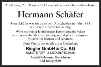 Traueranzeige von Hermann Schäfer von Echo-Zeitungen (Gesamtausgabe)