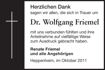 Traueranzeige von Wolfgang Friemel von Starkenburger Echo