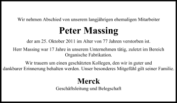 Traueranzeige von Peter Massing von Echo-Zeitungen (Gesamtausgabe)