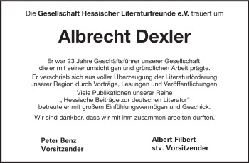 Traueranzeige von Albrecht Dexler von Echo-Zeitungen (Gesamtausgabe)