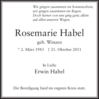 Traueranzeige von Rosemarie Habel von Echo-Zeitungen (Gesamtausgabe)