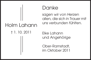 Traueranzeige von Holm Lahann von Echo-Zeitungen (Gesamtausgabe)