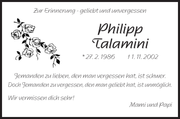 Traueranzeige von Philipp Talamini von Starkenburger Echo