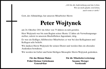 Traueranzeige von Peter Wojtynek von Rüsselsheimer Echo, Groß-Gerauer-Echo, Ried Echo