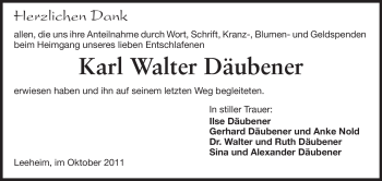 Traueranzeige von Karl Walter Däubener  von Rüsselsheimer Echo, Groß-Gerauer-Echo, Ried Echo