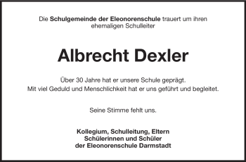Traueranzeige von Albrecht Dexler von Echo-Zeitungen (Gesamtausgabe)