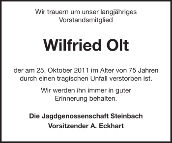 Traueranzeige von Wilfried Olt von Odenwälder Echo