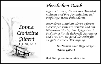 Traueranzeige von Emma Christine Gilbert von Odenwälder Echo