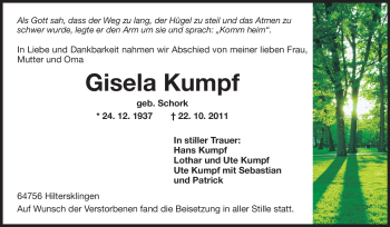 Traueranzeige von Gisela Kumpf von Odenwälder Echo