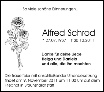 Traueranzeige von Alfred Schrod von Echo-Zeitungen (Gesamtausgabe)