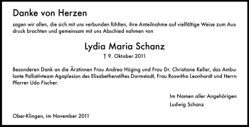 Traueranzeige von Lydia Maria Schranz von Echo-Zeitungen (Gesamtausgabe)