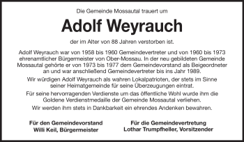 Traueranzeige von Adolf Weyrauch von Odenwälder Echo