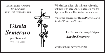 Traueranzeige von Gisela Semeraro von Rüsselsheimer Echo, Groß-Gerauer-Echo, Ried Echo