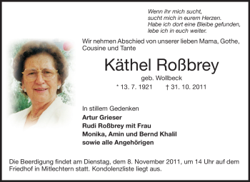 Traueranzeige von Käthel Roßbrey von Starkenburger Echo