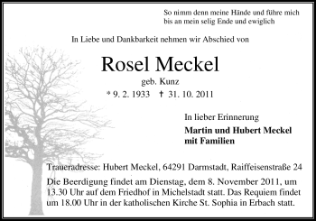 Traueranzeige von Rosel Meckel von Odenwälder Echo