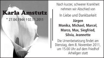 Traueranzeige von Karla Amstutz von Echo-Zeitungen (Gesamtausgabe)