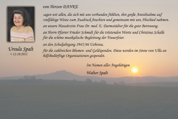 Traueranzeige von Ursula Spalt von Echo-Zeitungen (Gesamtausgabe)