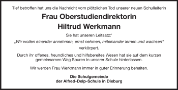 Traueranzeige von Hiltrud Werkmann von Echo-Zeitungen (Gesamtausgabe)