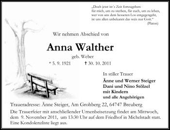 Traueranzeige von Anna Walther von Odenwälder Echo