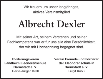 Traueranzeige von Albrecht Dexler von Echo-Zeitungen (Gesamtausgabe)