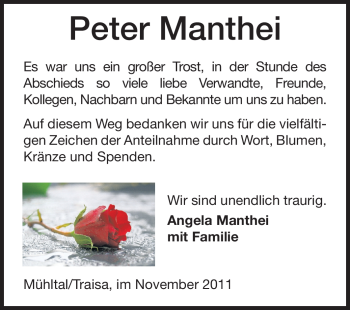 Traueranzeige von Peter Manthei von Echo-Zeitungen (Gesamtausgabe)
