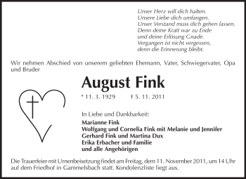 Traueranzeige von August Fink von Odenwälder Echo