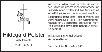 Traueranzeige von Hildegard Polster von Echo-Zeitungen (Gesamtausgabe)