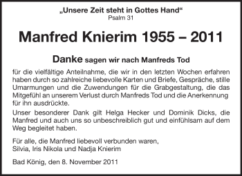 Traueranzeige von Manfred Knierim von Odenwälder Echo