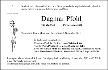 Traueranzeige von Dagmar Pfohl von Echo-Zeitungen (Gesamtausgabe)