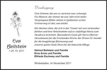 Traueranzeige von Eva Beilstein von Odenwälder Echo