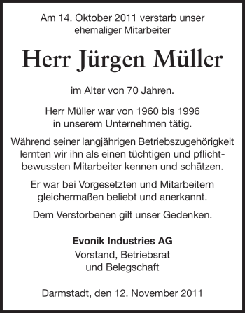 Traueranzeige von Jürgen Müller von Echo-Zeitungen (Gesamtausgabe)