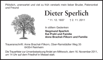 Traueranzeige von Dieter Sperlich von Echo-Zeitungen (Gesamtausgabe)