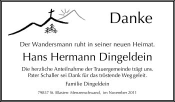 Traueranzeige von Hans Herrmann Dingeldein von Rüsselsheimer Echo, Groß-Gerauer-Echo, Ried Echo