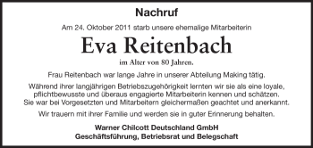 Traueranzeige von Eva Reitenbach von Echo-Zeitungen (Gesamtausgabe)