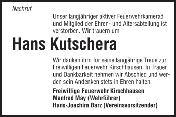 Traueranzeige von Hans Kutschera von Starkenburger Echo