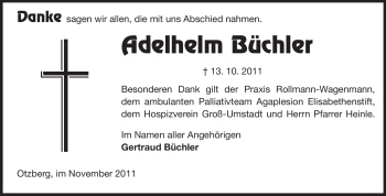 Traueranzeige von Adelhelm Büchler von Echo-Zeitungen (Gesamtausgabe)