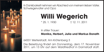 Traueranzeige von Willi Wegerich von Echo-Zeitungen (Gesamtausgabe)