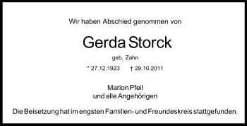 Traueranzeige von Gerda Storck von Echo-Zeitungen (Gesamtausgabe)