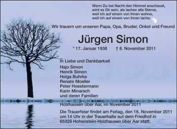 Traueranzeige von Jürgen Simon von Rüsselsheimer Echo, Groß-Gerauer-Echo, Ried Echo
